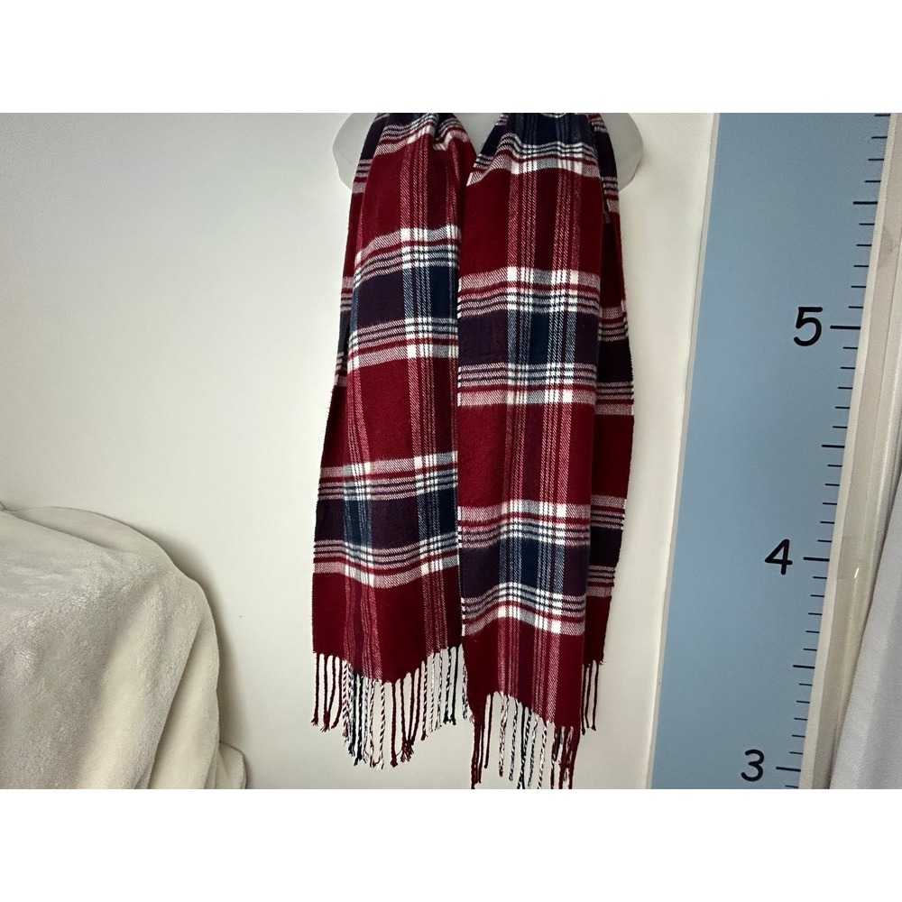 Cashmere Feel Red/White/Blue Plaid Scarf Cozy Winter Warm - Picture 4 of 7